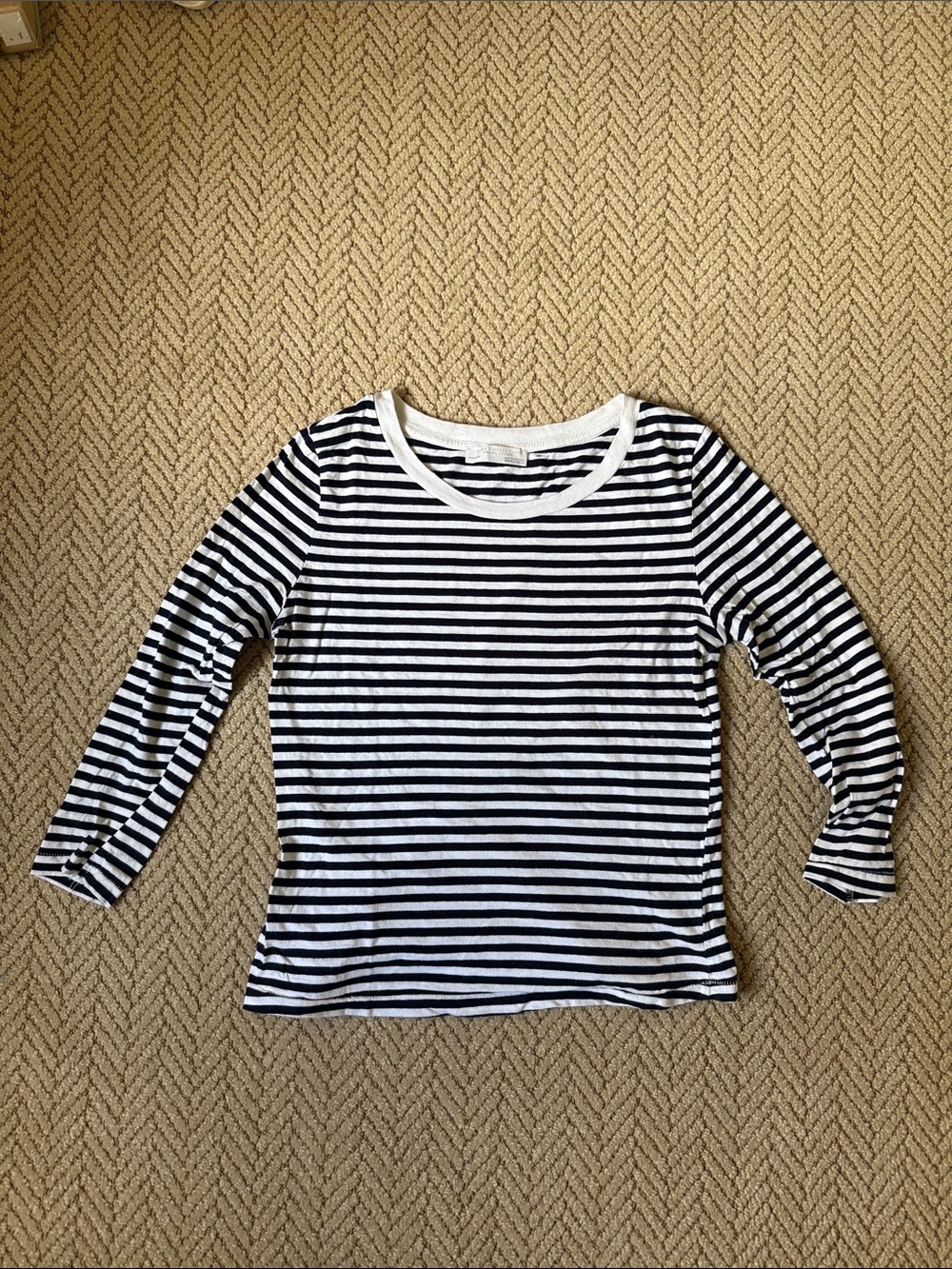 Zara Organic Cotton Navy & White Striped 3/4 Sleeve Tee